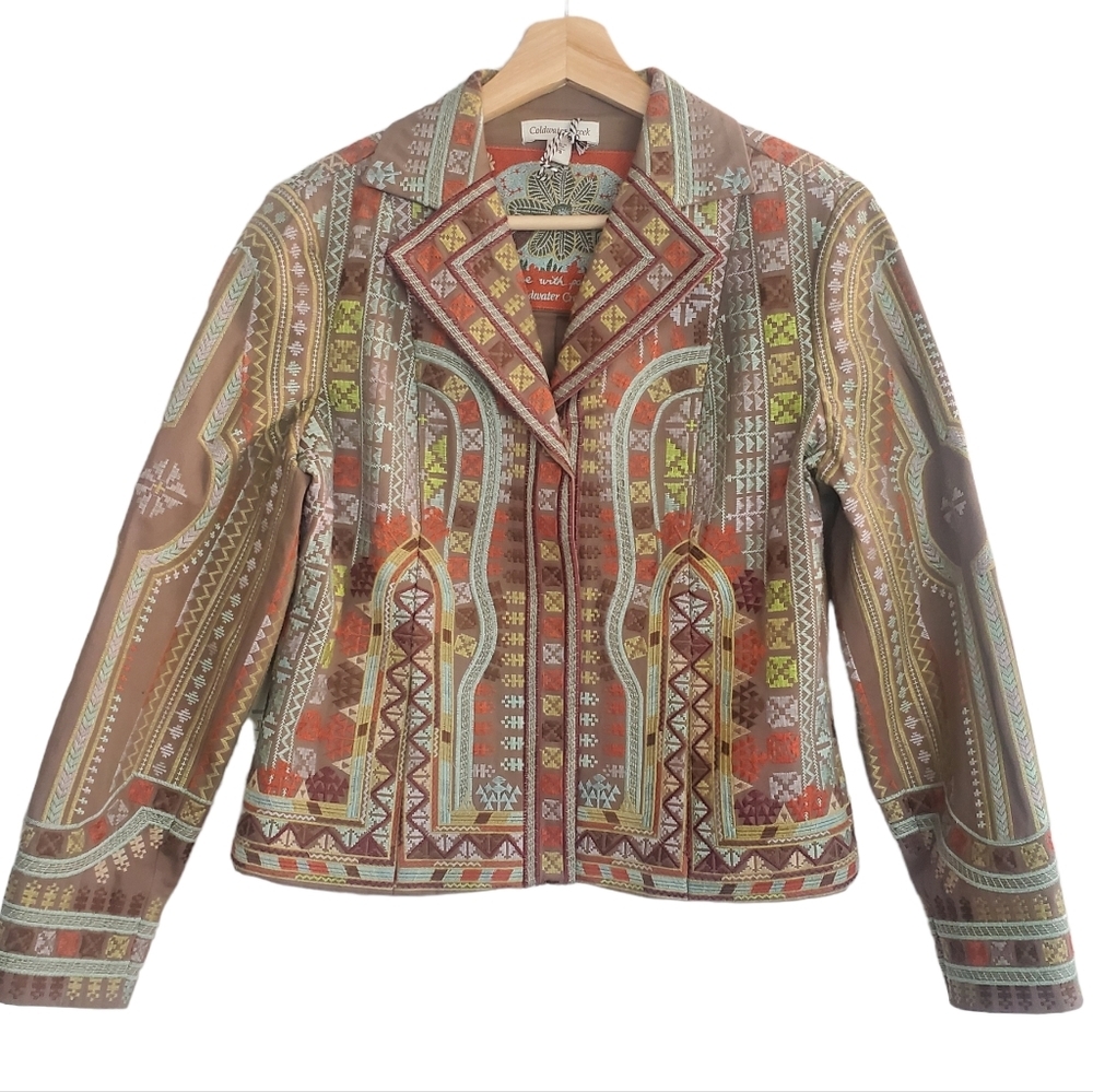 NWOT Coldwater Creek Embroidered Aztec Multicolored Jacket Size 8P